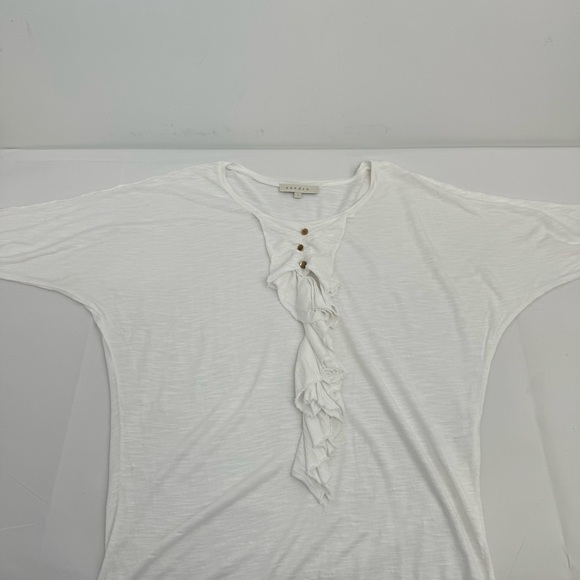 Sandro Womens  Ruffle Short Sleeve Top Tee Shirt White Size 1 - Picture 5 of 10
